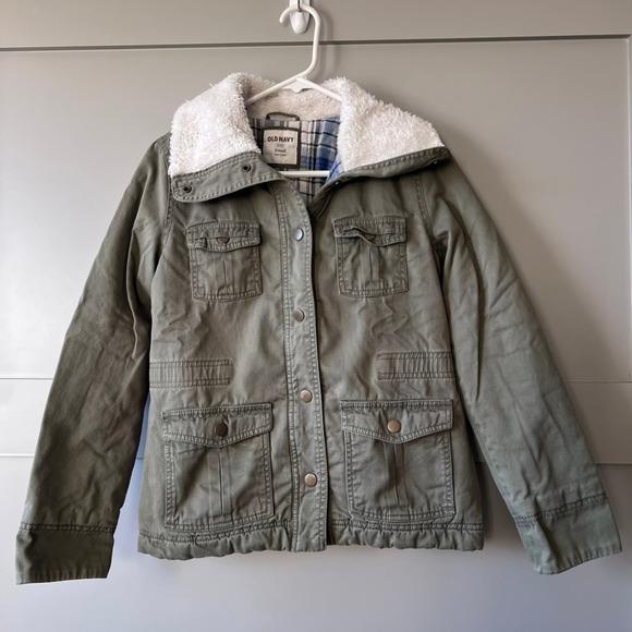 Old Navy Jackets & Blazers - Old Navy Olive Green Utility Bomber Jacket Sherpa Lined Collar Women's Small